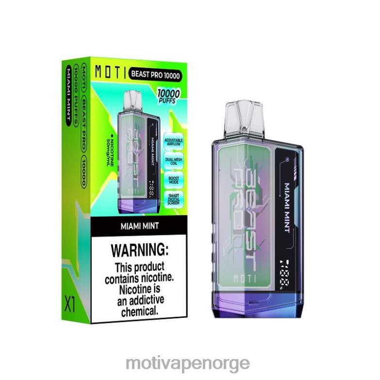 MOTI vape kit Norge | MOTI Beast Pro engangsvape (5 %, 10 000 drag) miami mynte PLPR848