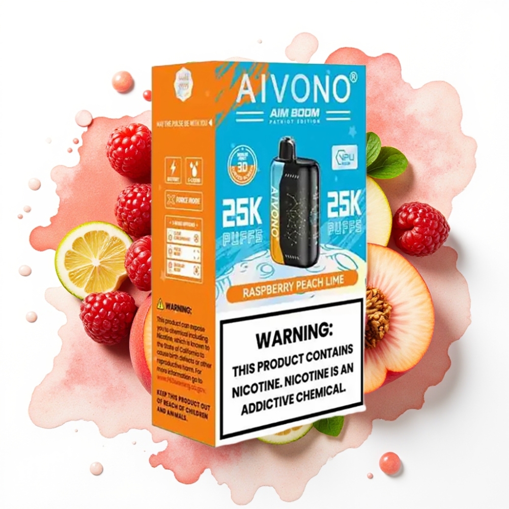 Aivono AIM BOOM 25000 Puffs Bringebær Fersken Lime 0-5% 28ml 650mAh