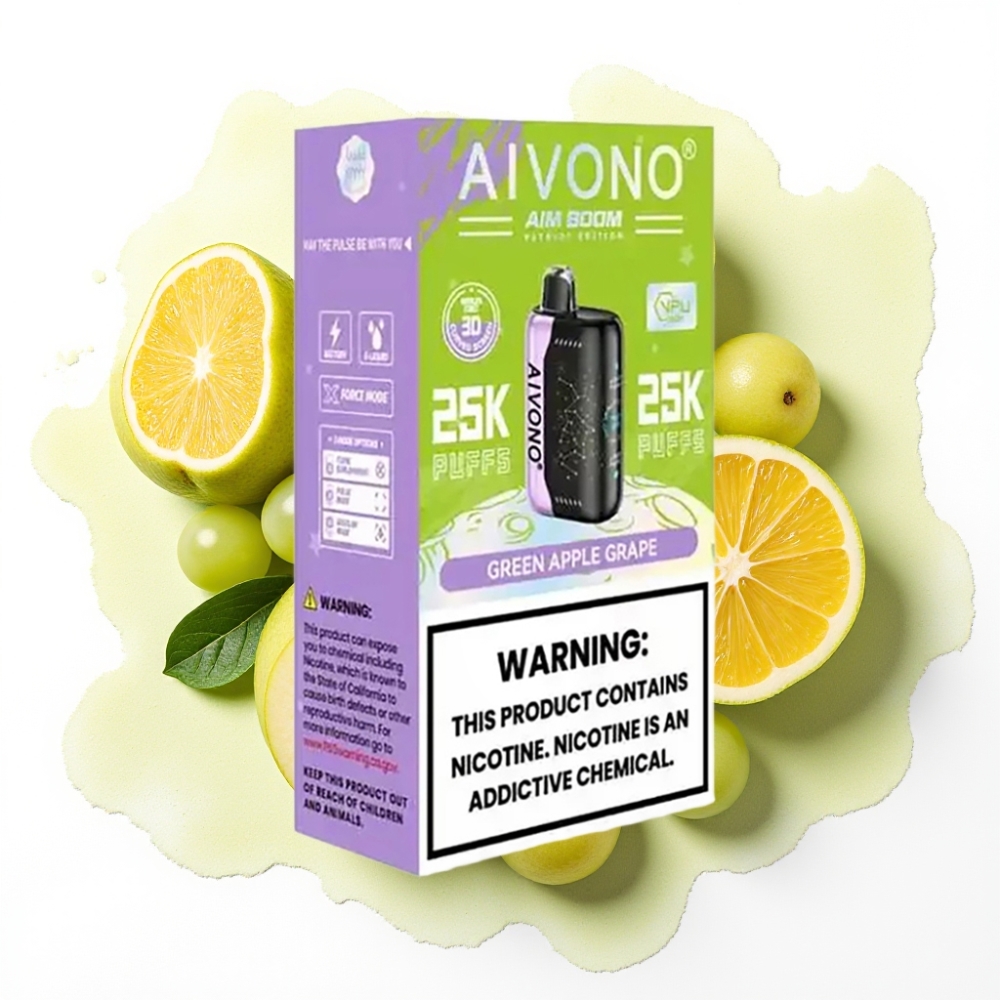 Aivono AIM BOOM 25000 Puffs Grønt Eple Drue – 0-5% Nikotin, 28ml, Type-C