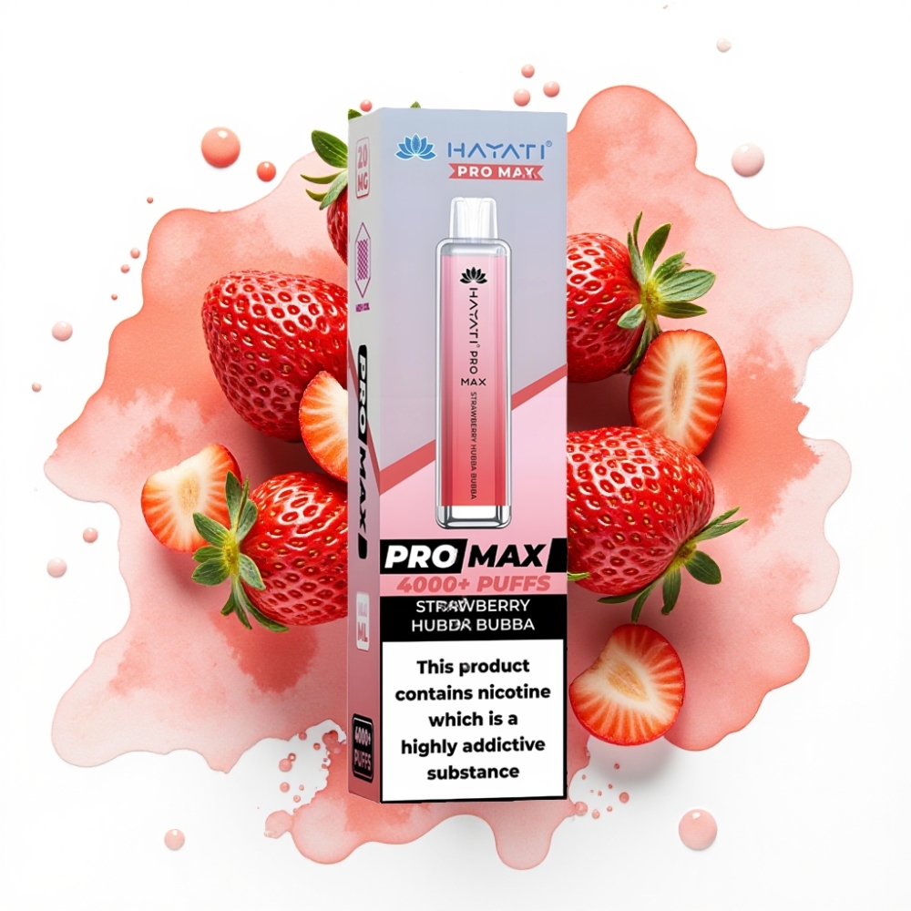 Hayati Pro Max 4000 Puffs Disposable Vape Jordbær Hubba Bubba – 2%/5% Nikotin, 1400mAh, 2ml/10ml