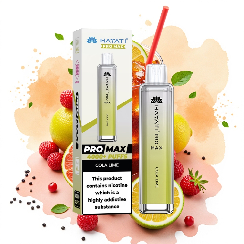 Hayati Pro Max 4000 Puffs Engangs Vape Cola Lime – 2%/5% Nikotin, 1400mAh, 28×28×120mm