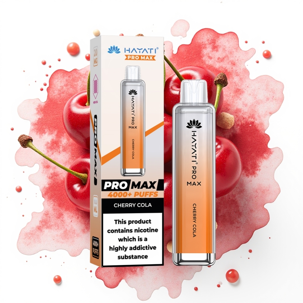 Hayati Pro Max 4000 Puffs Engangsdamp Kirsebær Cola, 1400mAh, 2ml/10ml