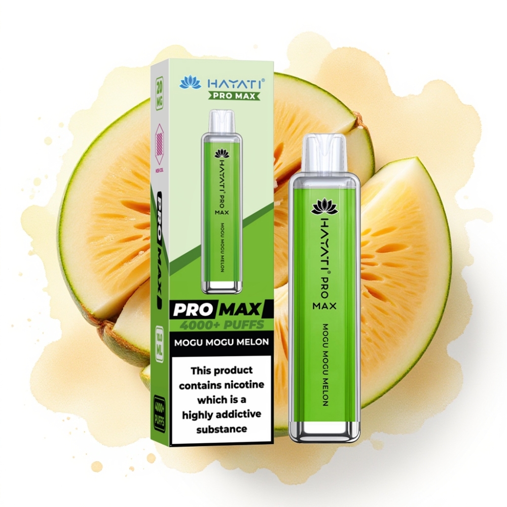 Hayati Pro Max 4000 Puffs Engangsdamp Mogu Mogu Melon 2%/5% Nikotin, 1400mAh, 2ml/10ml