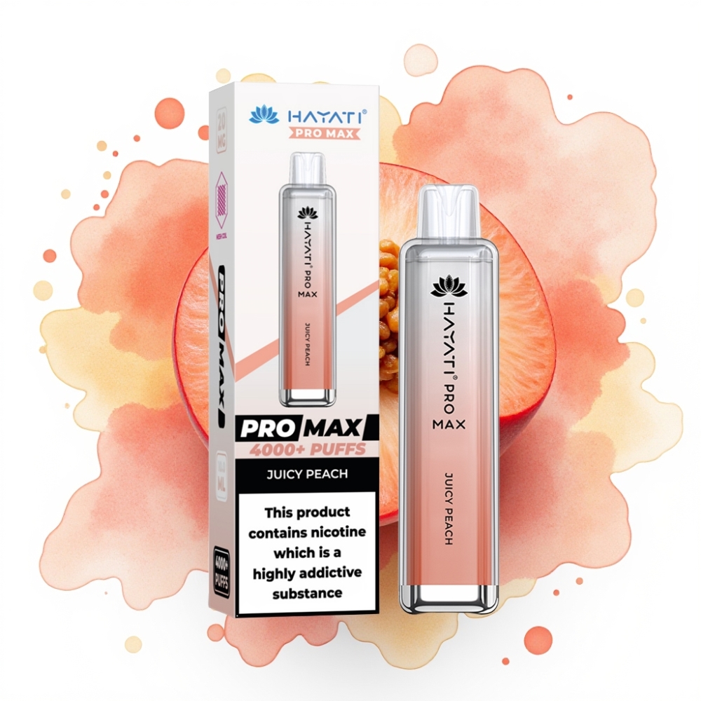 Hayati Pro Max 4000 Puffs Engangsdamp Saftig Fersken, 1400mAh, 2ml/10ml