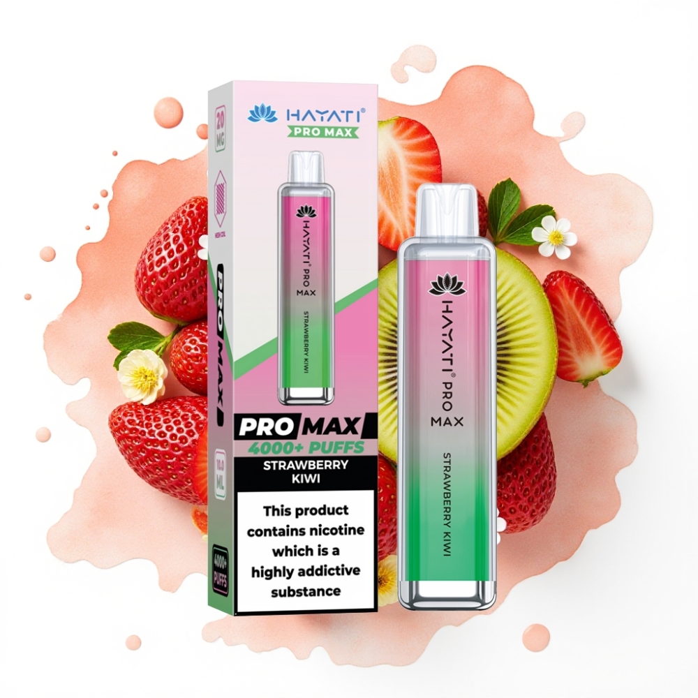 Hayati Pro Max 4000 Puffs Engangsdamp med Jordbær Kiwi, 2ml/10ml, 1400mAh