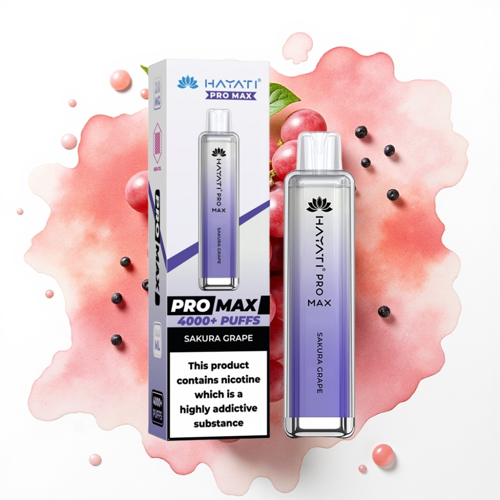 Hayati Pro Max 4000 Puffs Engangsdamper Sakura Drue – 1400mAh, 2ml/10ml, 5% Nikotin