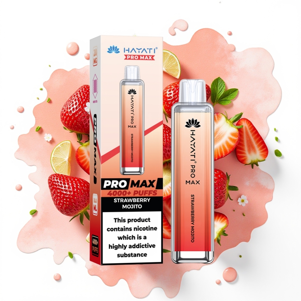 Hayati Pro Max 4000 Puffs Engangsvape Jordbær Mojito – 1400mAh, 2ml/10ml, 2%/5% nikotin