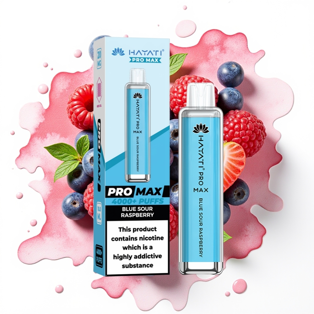 Hayati Pro Max 4000 Puffs Engangsvaper Blå Sur Bringebær – 1400mAh, 2ml/10ml, 2%/5% Nikotin