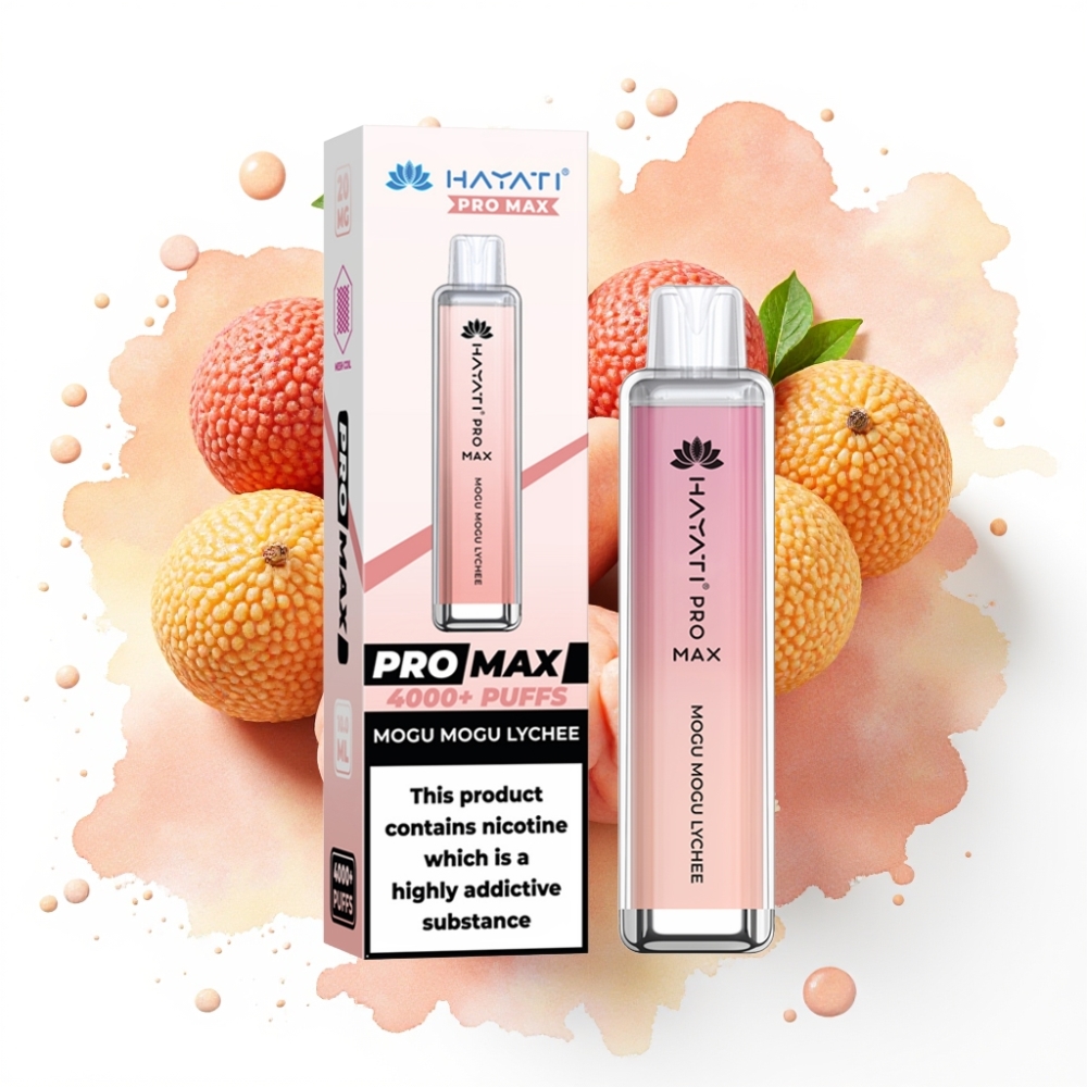 Hayati Pro Max 4000 Puffs Engangsvaper Mogu Mogu Litchi, 2ml/10ml, 1400mAh