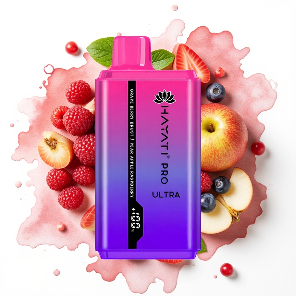 Hayati Pro Ultra 15000 Puffs Druer Bærbrist Pære Eple Bringebær – 15000+ puffs, 2×12ml, 2%