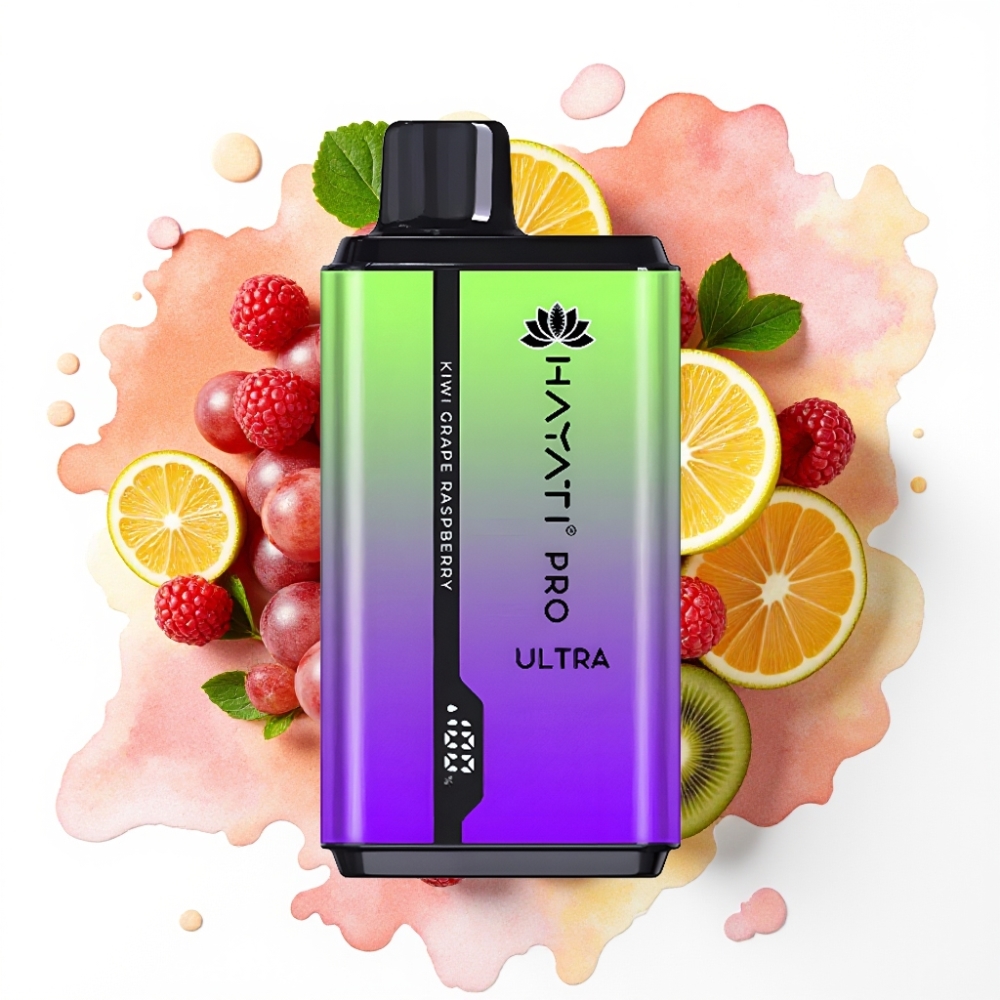 Hayati Pro Ultra 15000 Puffs Kiwi Drue Bringebær – 15000+ puffs, 850mAh, 2×12ml