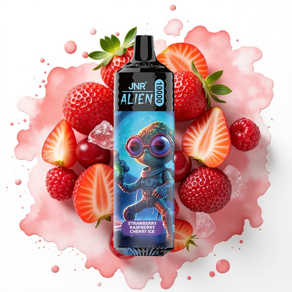JNR Alien 10000 Puffs Disposable Vape Jordbær bringebær kirsebær is 20ml 850mAh Type-C