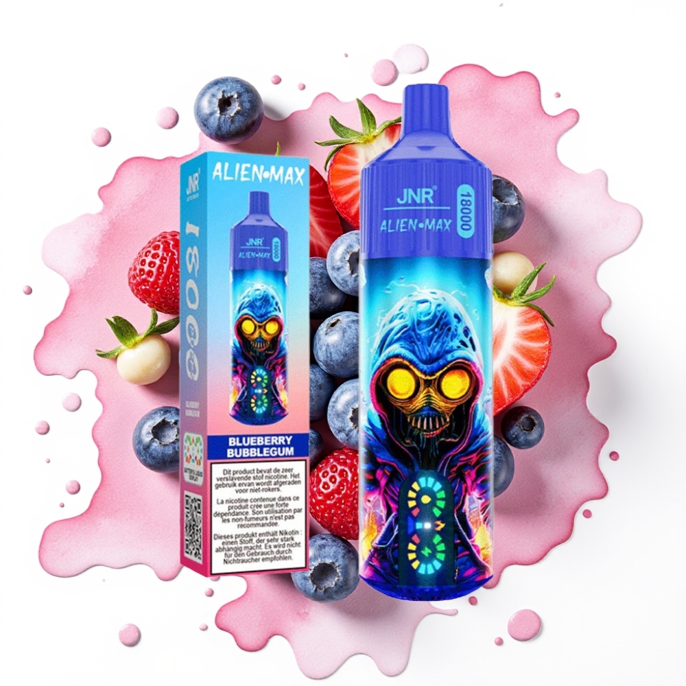 JNR Alien Max 18000 Puffs Blåbær Tyggegummi – 20 smaker, 850mAh, Type-C