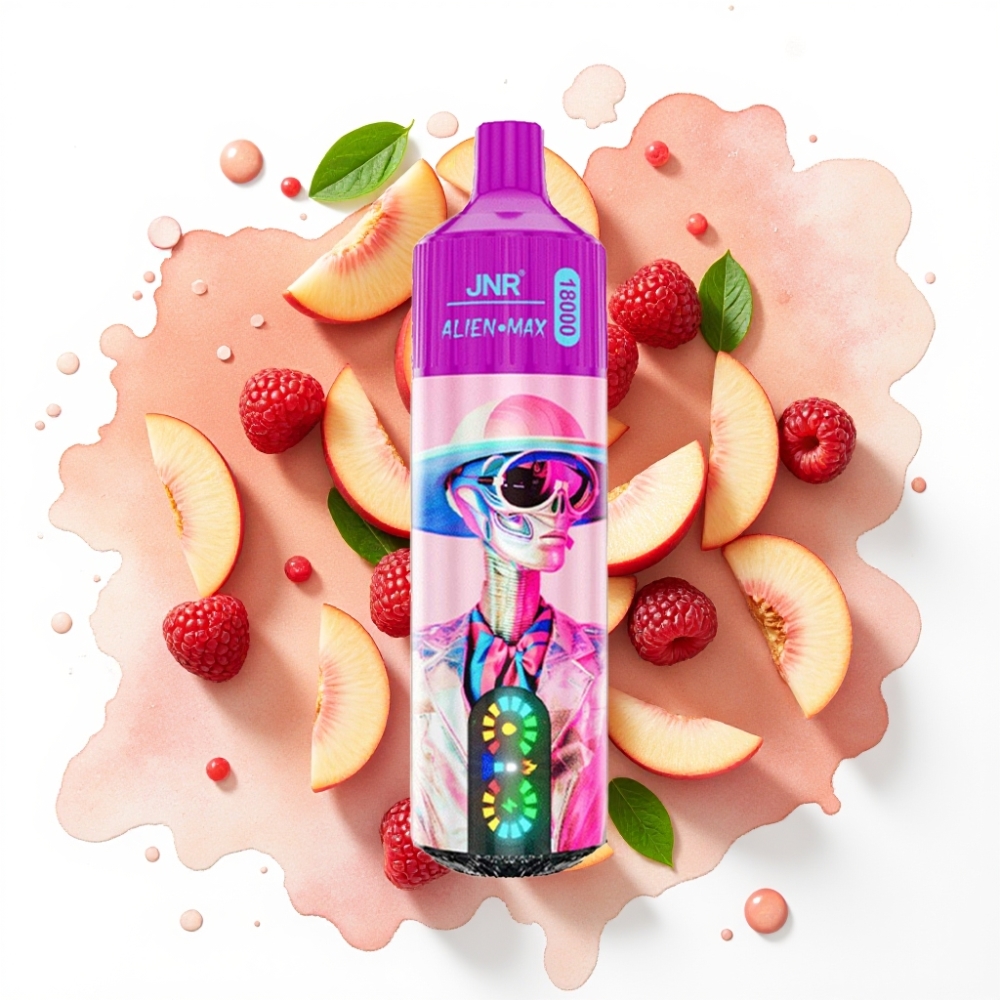 JNR Alien Max 18000 Puffs Hvit Fersken Bringebær – 20 smaker, 850mAh, Type-C