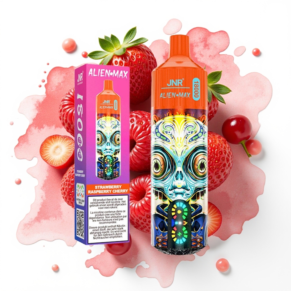 JNR Alien Max 18000 Puffs Jordbær Bringebær Kirsebær 28ml 850mAh Type-C