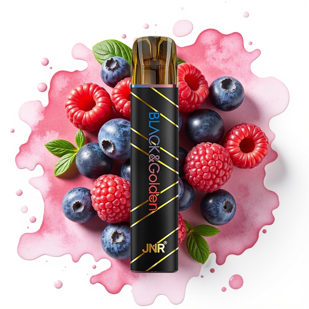 JNR Black&Golden 600+200 Puffs Engangs Vape Blåbær Sur Bringebær – 800 Puffs, 550mAh, 2ml