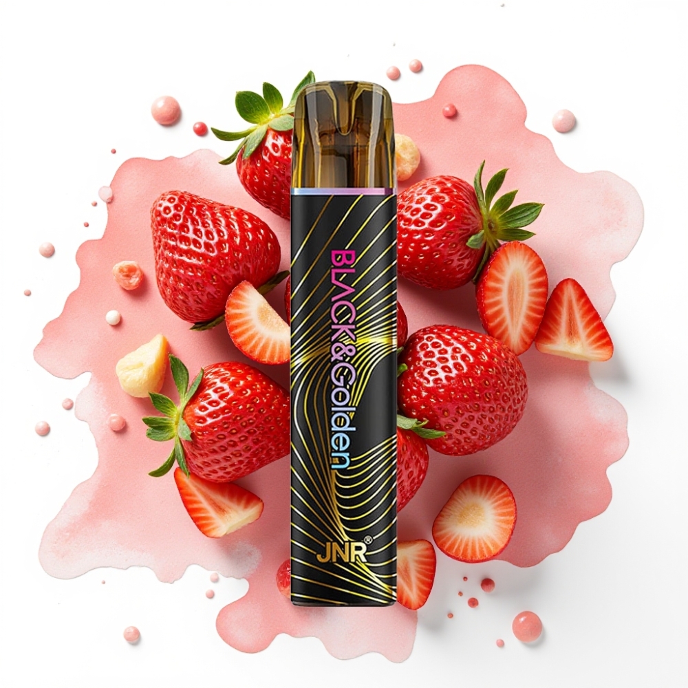 JNR Black&Golden 600+200 Puffs Engangs Vape Jordbær Is, 800 Puffs, 550mAh, 2ml