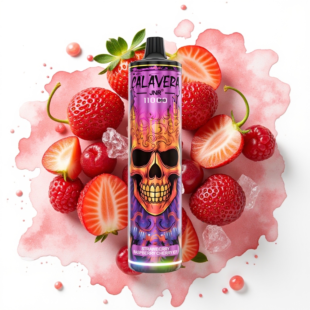 JNR Calavera 11000 Puffs Engangsvaper Jordbær Bringebær Kirsebær Is – 850mAh, 21ml, 1.0ohm