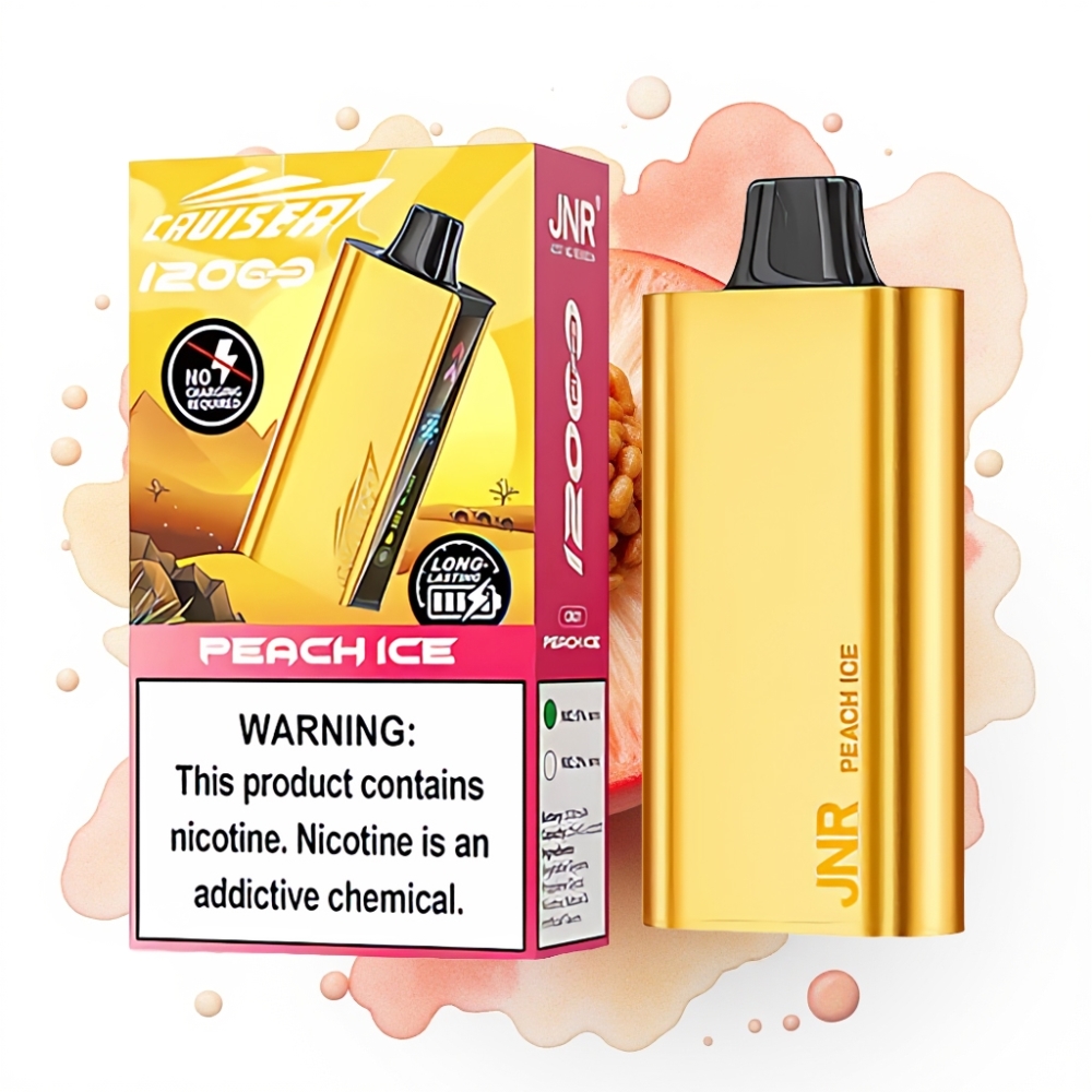 JNR Cruiser 12000 Puffs Ladegjenstandsfri E-damp Fersken Is – 3500 mAh, 25ml, 1.2ohm