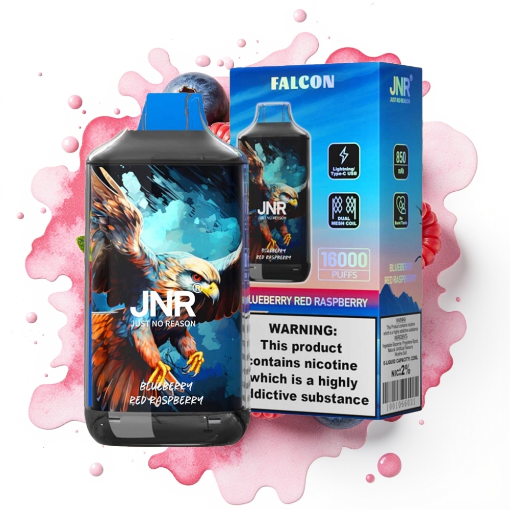 JNR Falcon 16000 Puffs Blåbær Rød Bringebær – 850mAh, 22ml, Dual Mesh Coil
