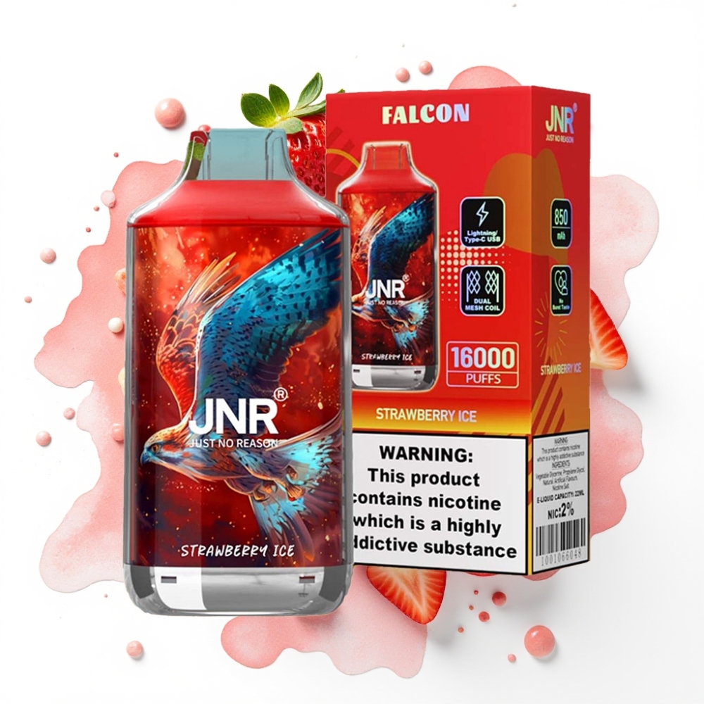 JNR Falcon 16000 Puffs Disposable Vape Jordbær Is – 850mAh, 22ml, Dual Mesh Coil