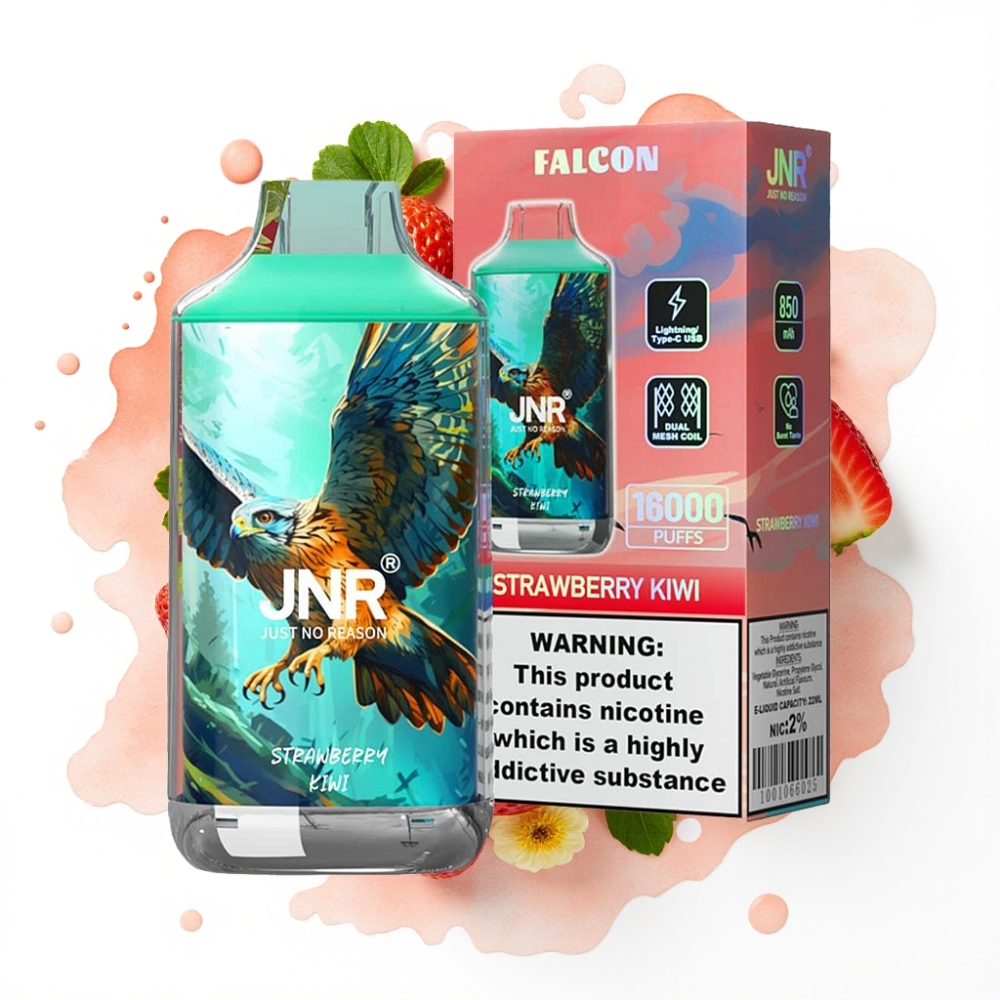 JNR Falcon 16000 Puffs Engangsvaper Jordbær Kiwi – 850mAh, 22ml, Dual Mesh Coil