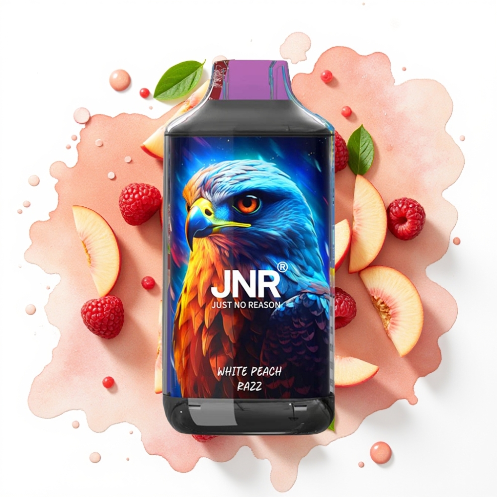 JNR Falcon 16000 Puffs Hvit Fersken Bringebær – 850mAh, 22ml, Dual Mesh Coil