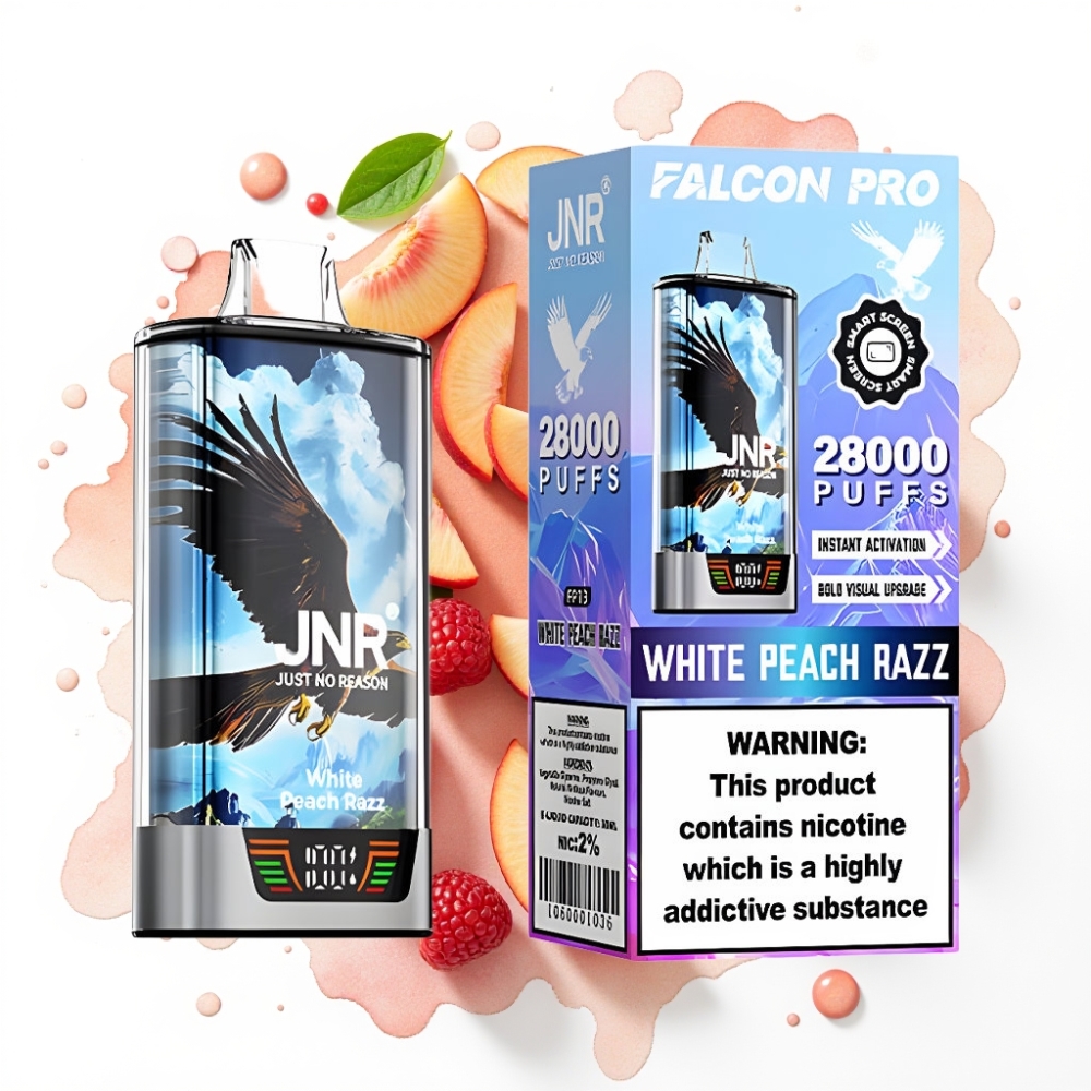 JNR Falcon Pro 28000 Engangsvape Hvit Fersken Bringebær – 30ml/950mAh/28000 Puffs