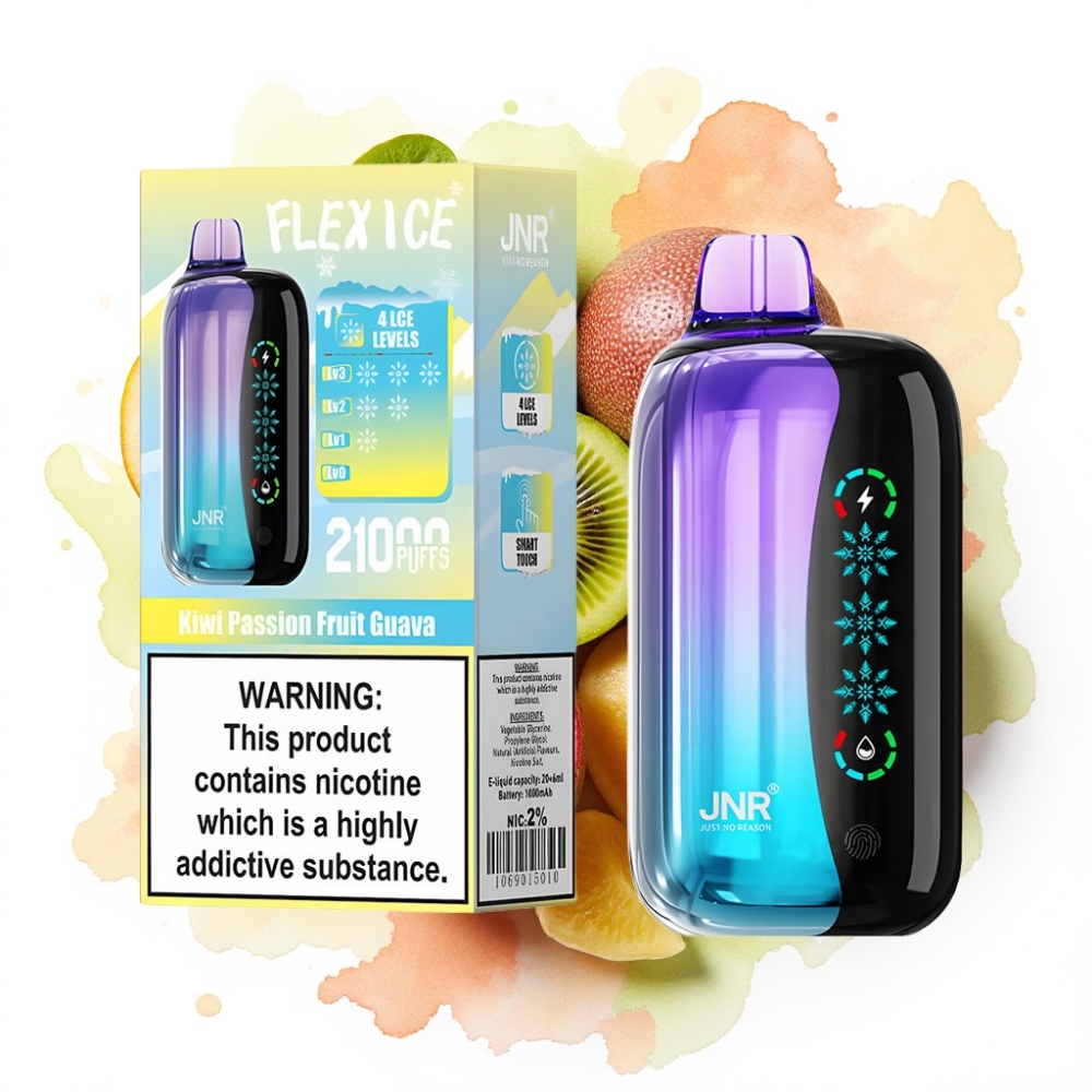 JNR Flex Ice 21000 Puffs Engangsdamp – Kiwi Pasjonsfrukt Guava, 26ml, 1.2 Ohm Dual Mesh