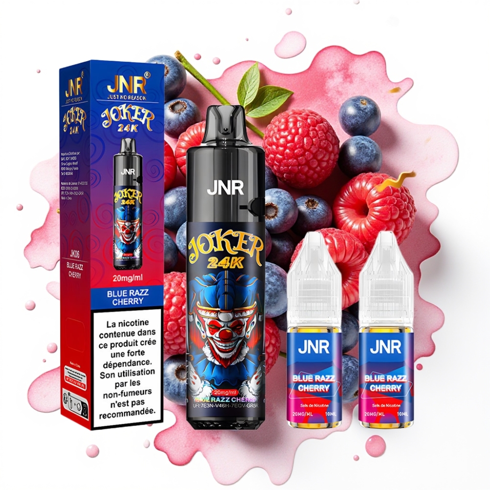 JNR Joker 24K Puffs Disposable Vape Blå Bringebær Kirsebær 2+10ml 800mAh