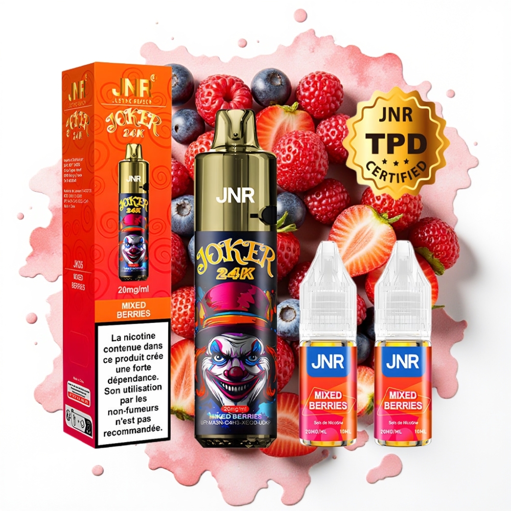 JNR Joker 24K Puffs Disposable Vape Blandede Bær – 2+10ml, 800mAh, 24000 Puffs