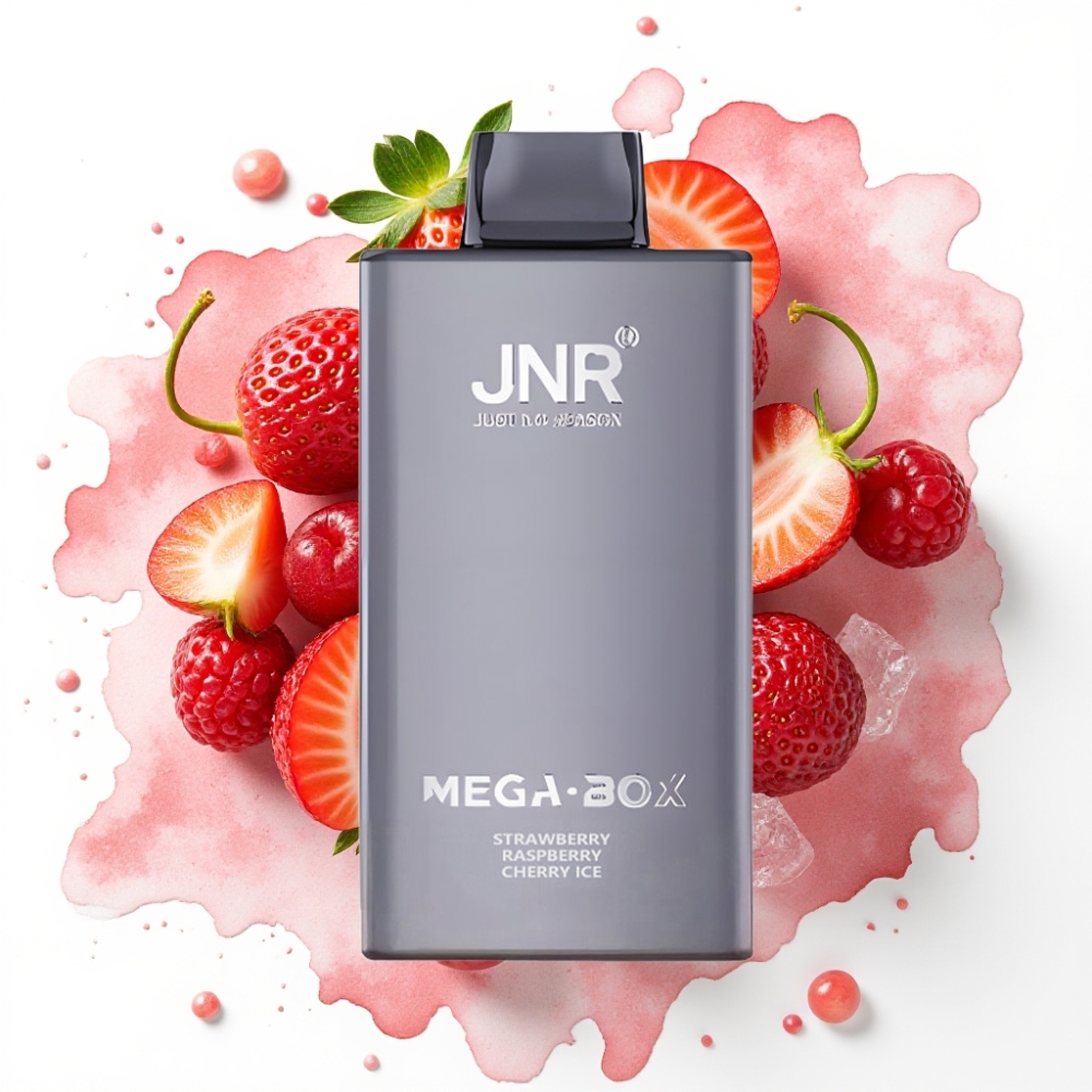 JNR Mega Box 25000 Puffs Engangsvaper Jordbær Bringebær Kirsebær Is – 30ml, 850mAh, Type-C