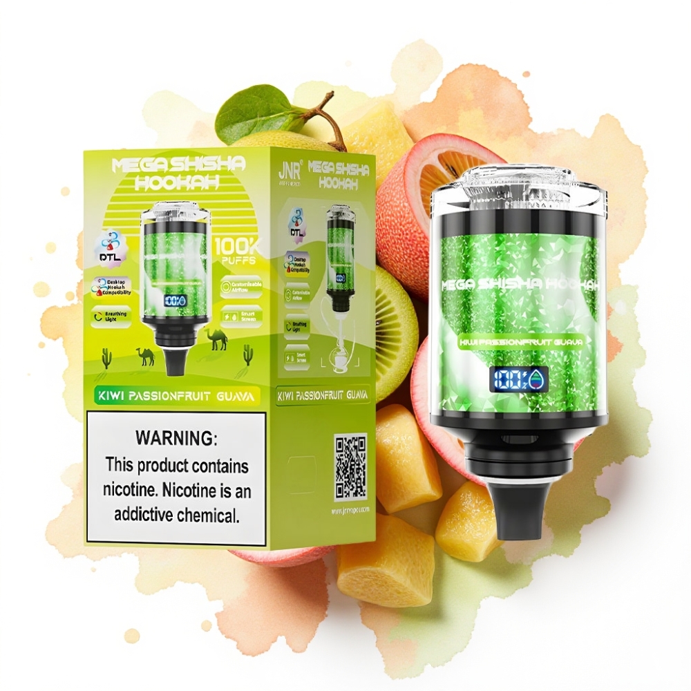 JNR Mega Shisha Hookah 100K Desktop Kompatibilitet Kiwi Pasjonsfrukt Guava – 100000 puffs, 60ml, 2200mAh