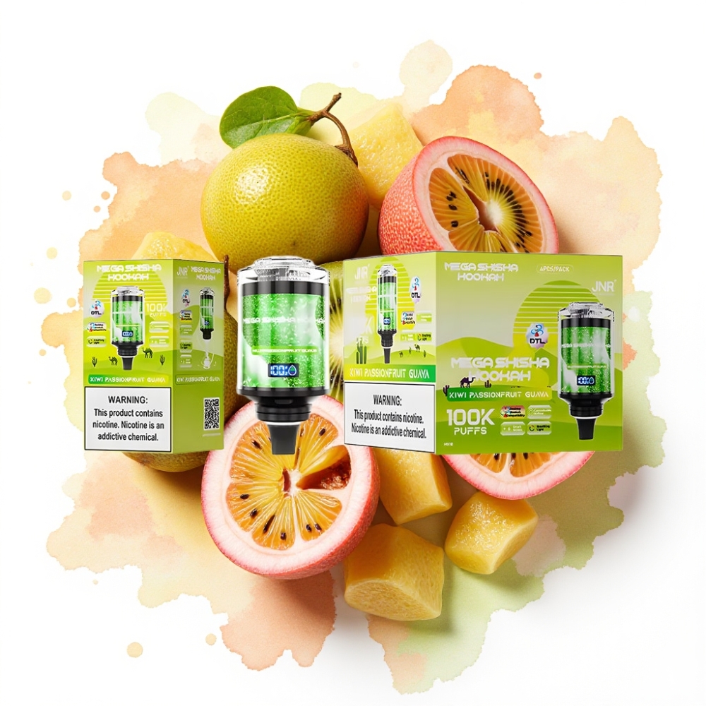 JNR Mega Shisha Hookah 100K Desktop Kompatibilitet Kiwi Pasjonsfrukt Guava – 100000 puffs, 60ml, 2200mAh