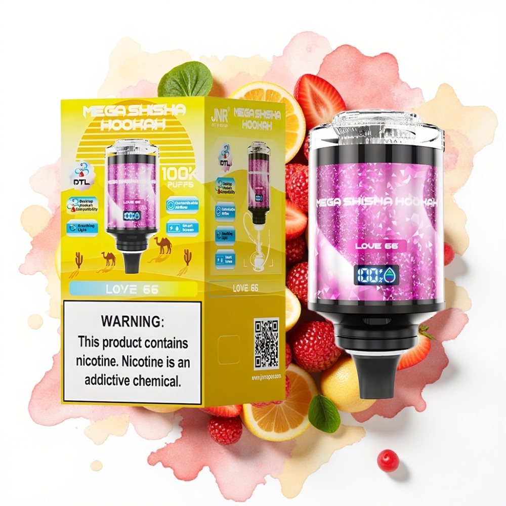 JNR Mega Shisha Hookah 100K Desktop Kompatibilitet Kjærlighet 66 – 60ml, 2200mAh, Type-C
