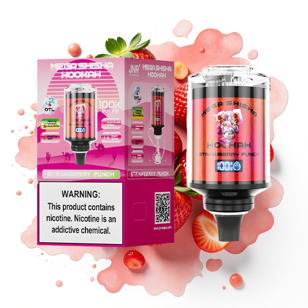 JNR Mega Shisha Hookah Desktop Kompatibilitet Jordbær Punch – 100K puffs, 60ml, 2200mAh
