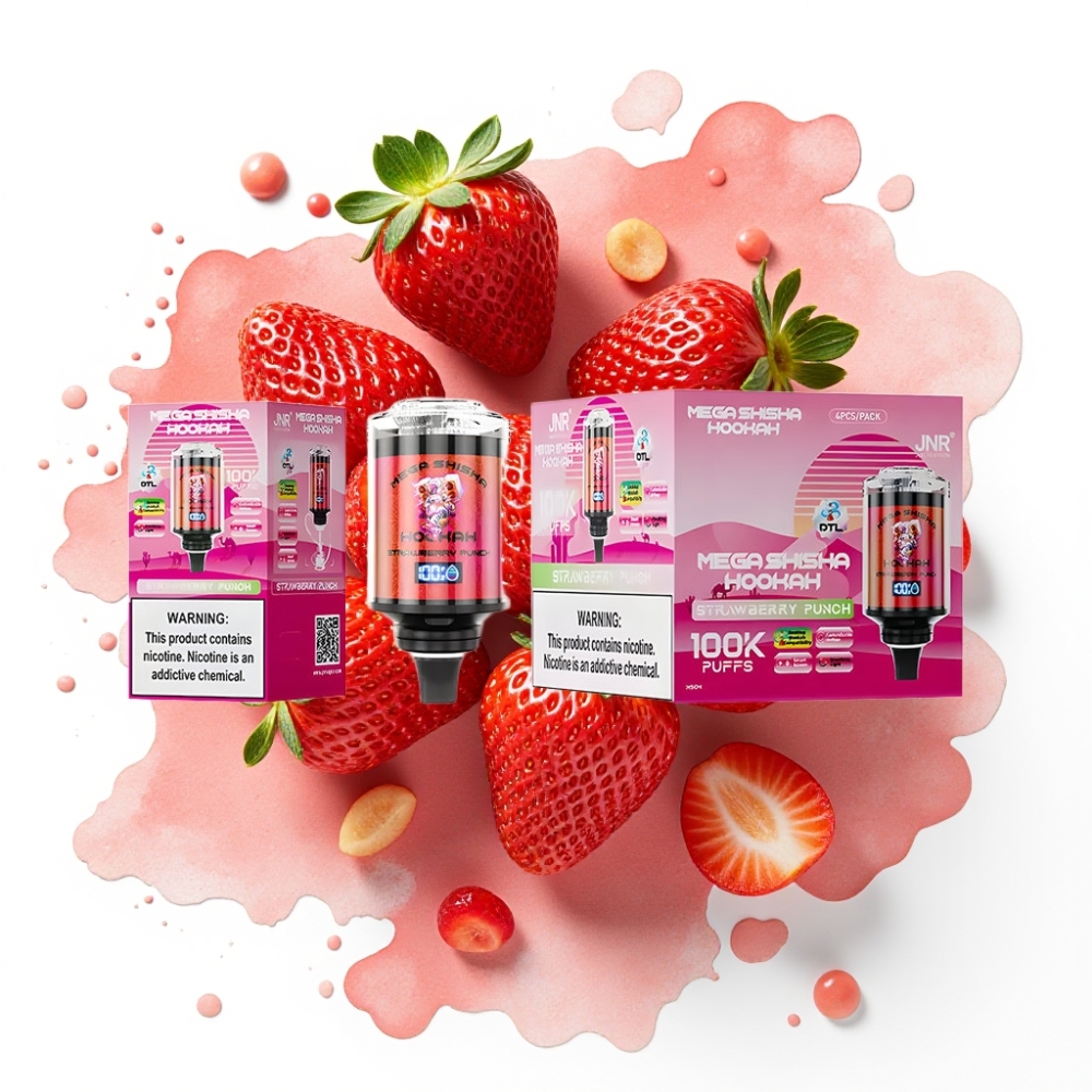 JNR Mega Shisha Hookah Desktop Kompatibilitet Jordbær Punch – 100K puffs, 60ml, 2200mAh