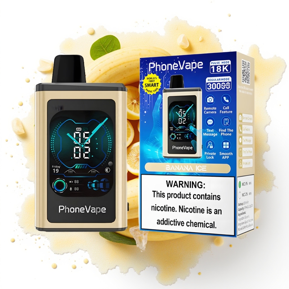 JNR PhoneVape 30000 puffs Engangsdamper Banan Is, 850mAh, Turbo Mode, Justerbar luftstrøm