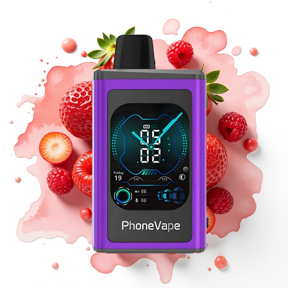 JNR PhoneVape 30000 puffs Engangsdamper Kirsebær Jordbær Bringebær, 850mAh, Type-C, Turbo Modus