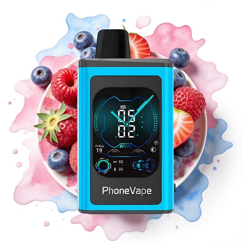 JNR PhoneVape 30000 puffs Engangsvape Blå Bringebær Is – 850mAh, Turbo Mode, Luftstrømsjustering