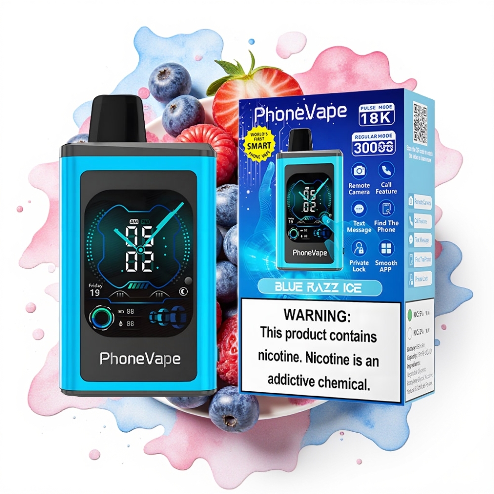 JNR PhoneVape 30000 puffs Engangsvape Blå Bringebær Is – 850mAh, Turbo Mode, Luftstrømsjustering