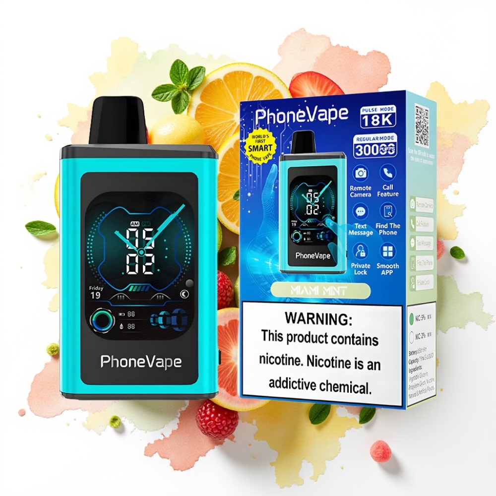 JNR PhoneVape 30000 puffs Engangsvaper Miami Mynte – 850mAh, Turbo Mode, Justerbar Luftstrøm