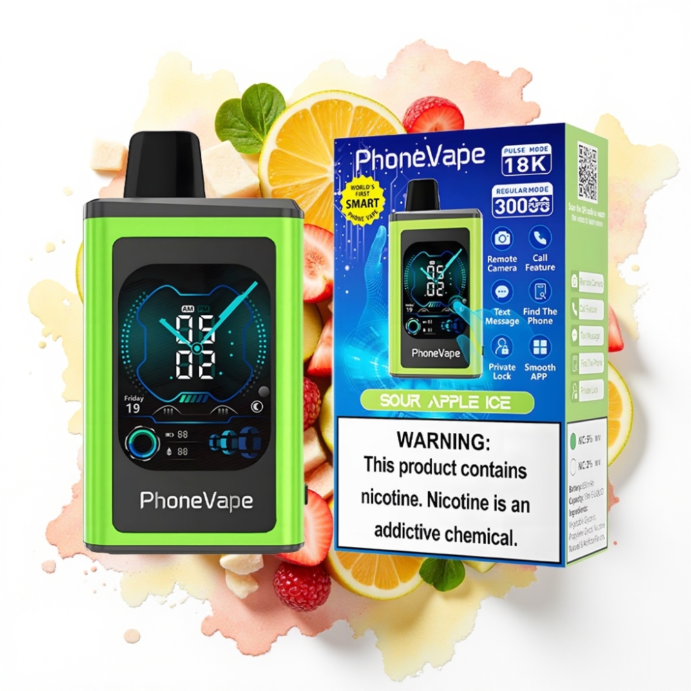JNR PhoneVape 30000 puffs Engangsvaper Sur Eple Is – 850mAh, Turbo, Justerbar Luftstrøm