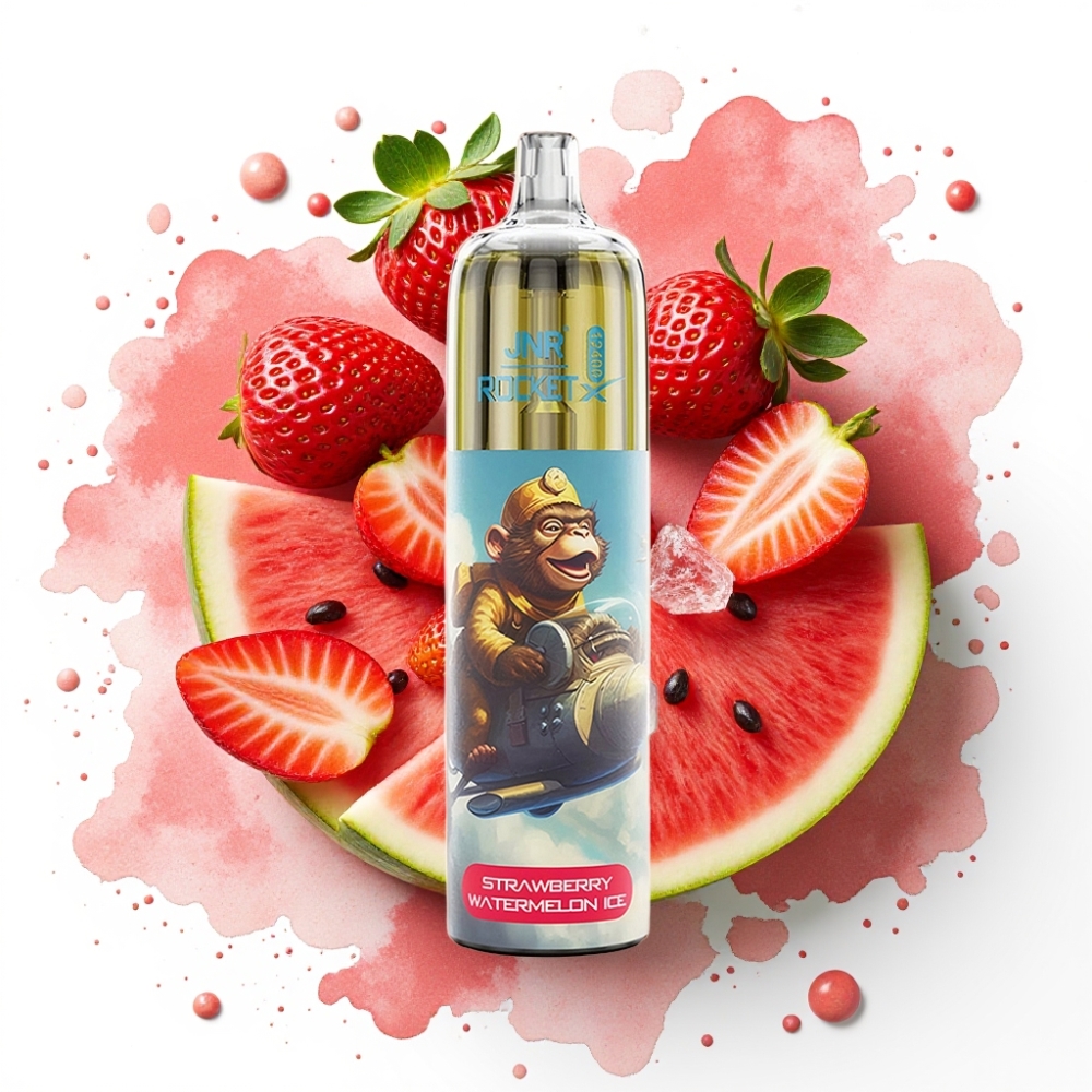 JNR Rocket-X 12400 Puffs Engangs Vape Jordbær Vannmelon Is – Justerbar Luftstrøm, RGB-lys, 1.2ohm Mesh Coil