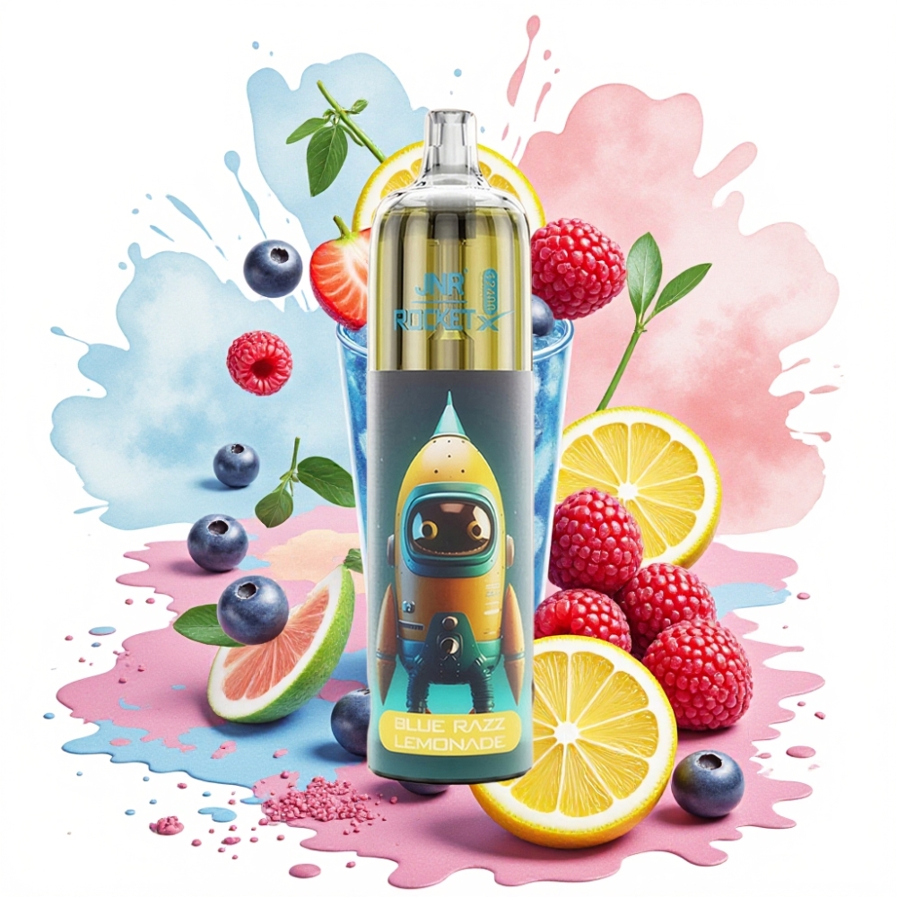 JNR Rocket-X 12400 Puffs Engangsdamper Blå Bringebær Lemonade Justert Luftstrøm, RGB-lys, 1.2ohm Mesh Coil
