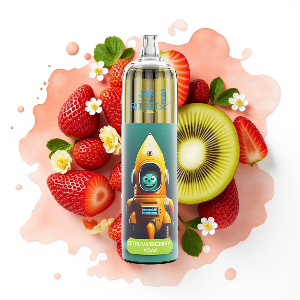 JNR Rocket-X 12400 Puffs Engangsvape Jordbær Kiwi – Justerbar Luftstrøm, RGB-lys, 25ml