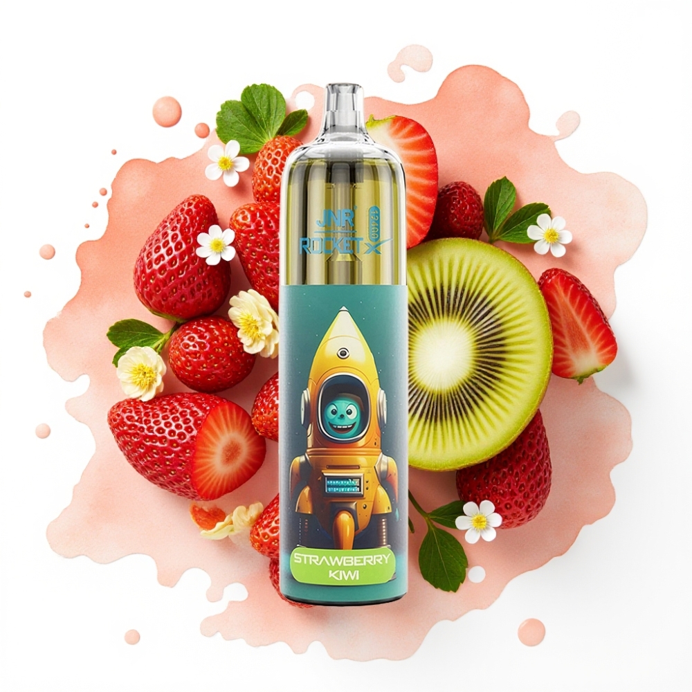 JNR Rocket-X 12400 Puffs Engangsvape Jordbær Kiwi – Justerbar Luftstrøm, RGB-lys, 25ml