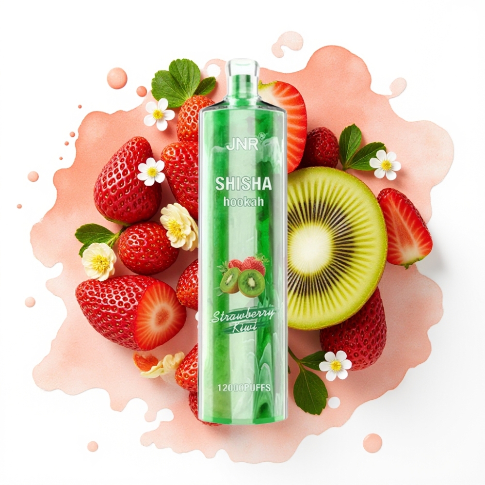 JNR Shisha Hookah 12000 Puffs Disposable Vape Jordbær Kiwi 24ml 750mAh
