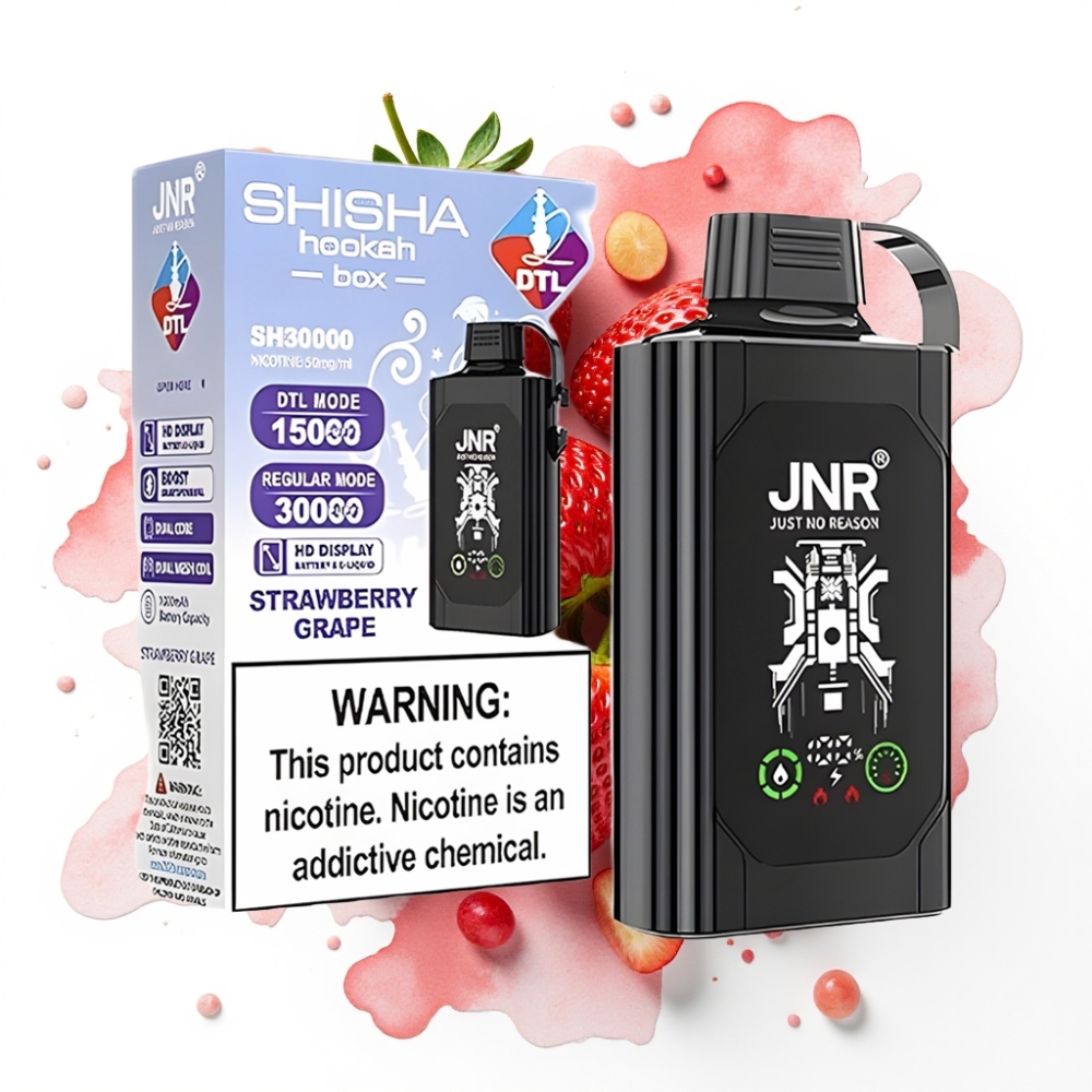 JNR Shisha Hookah Box 20500 Puffs Disposable Vape Jordbær Drue, 1000mAh, Type-C