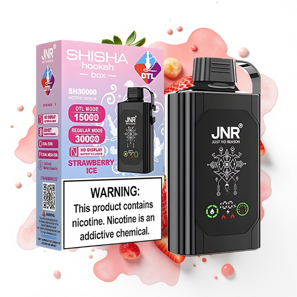 JNR Shisha Hookah Box 20500 Puffs Disposable Vape Jordbær Is – 25ml, 1000mAh, Type-C